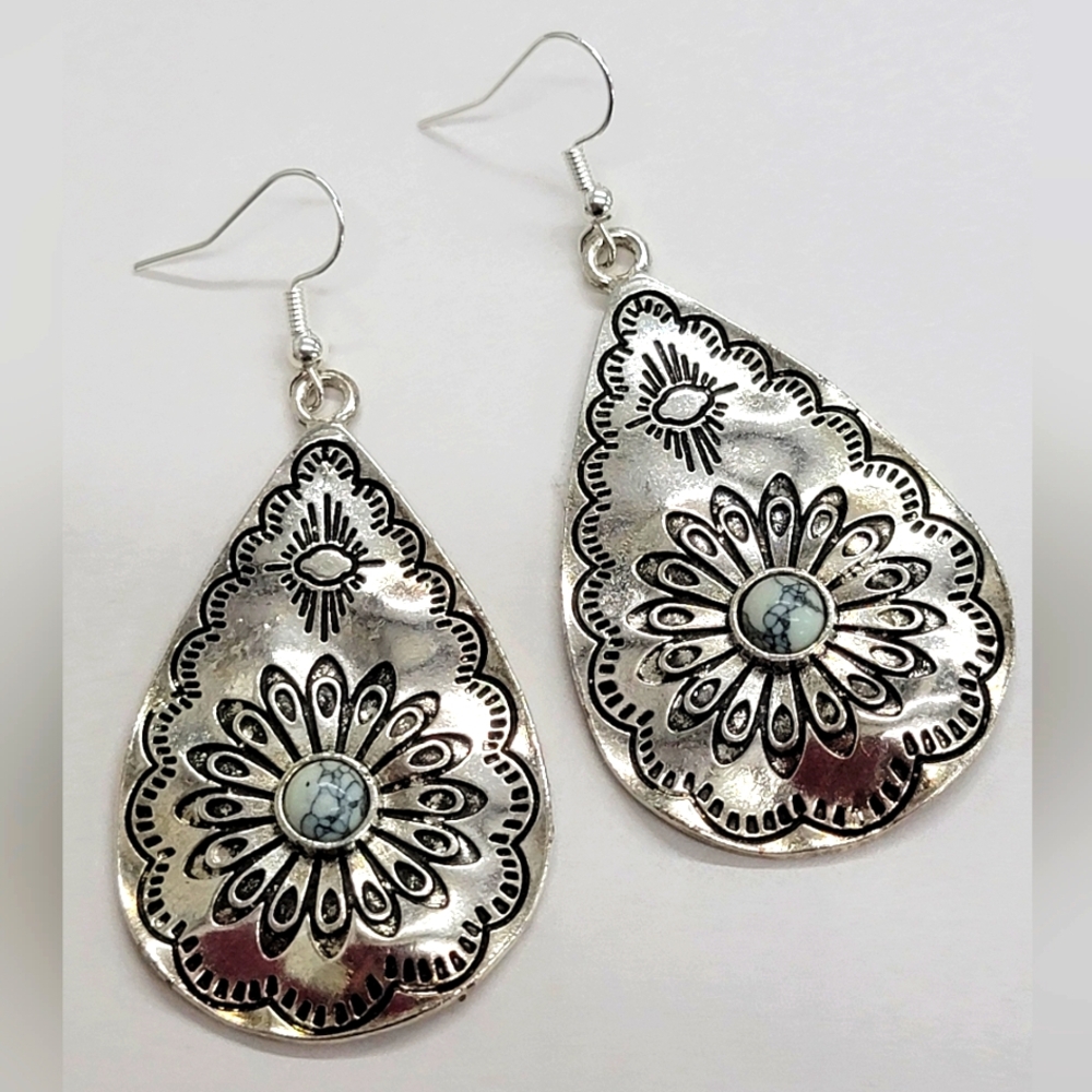 Bohemian Silver  Teardrop Earrings